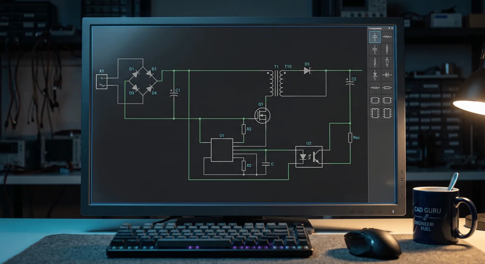 Battery charger circuit schematic and topology on screen during charger architecture selection