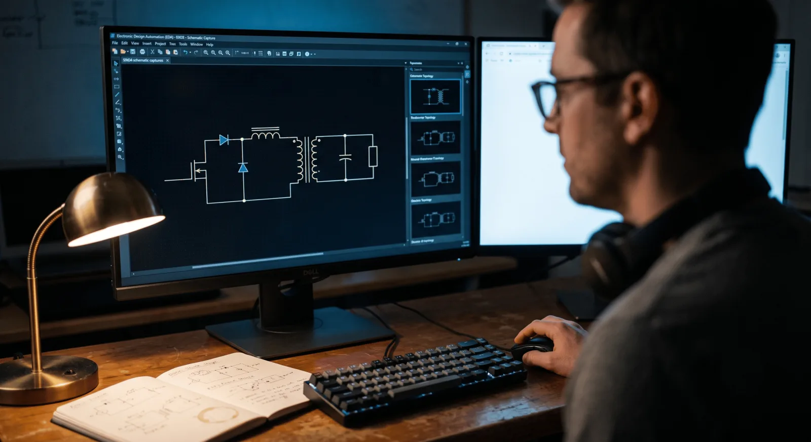 Power converter topology schematic on screen during topology selection and trade-off study