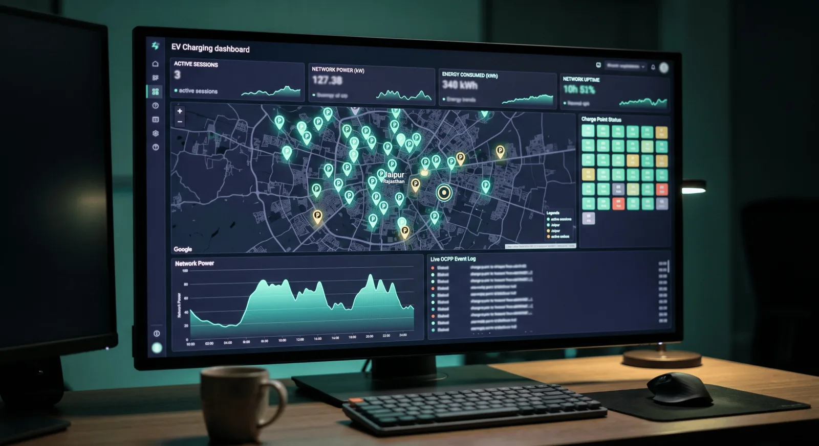 Live EV charging operator dashboard with monitoring, analytics and alerts