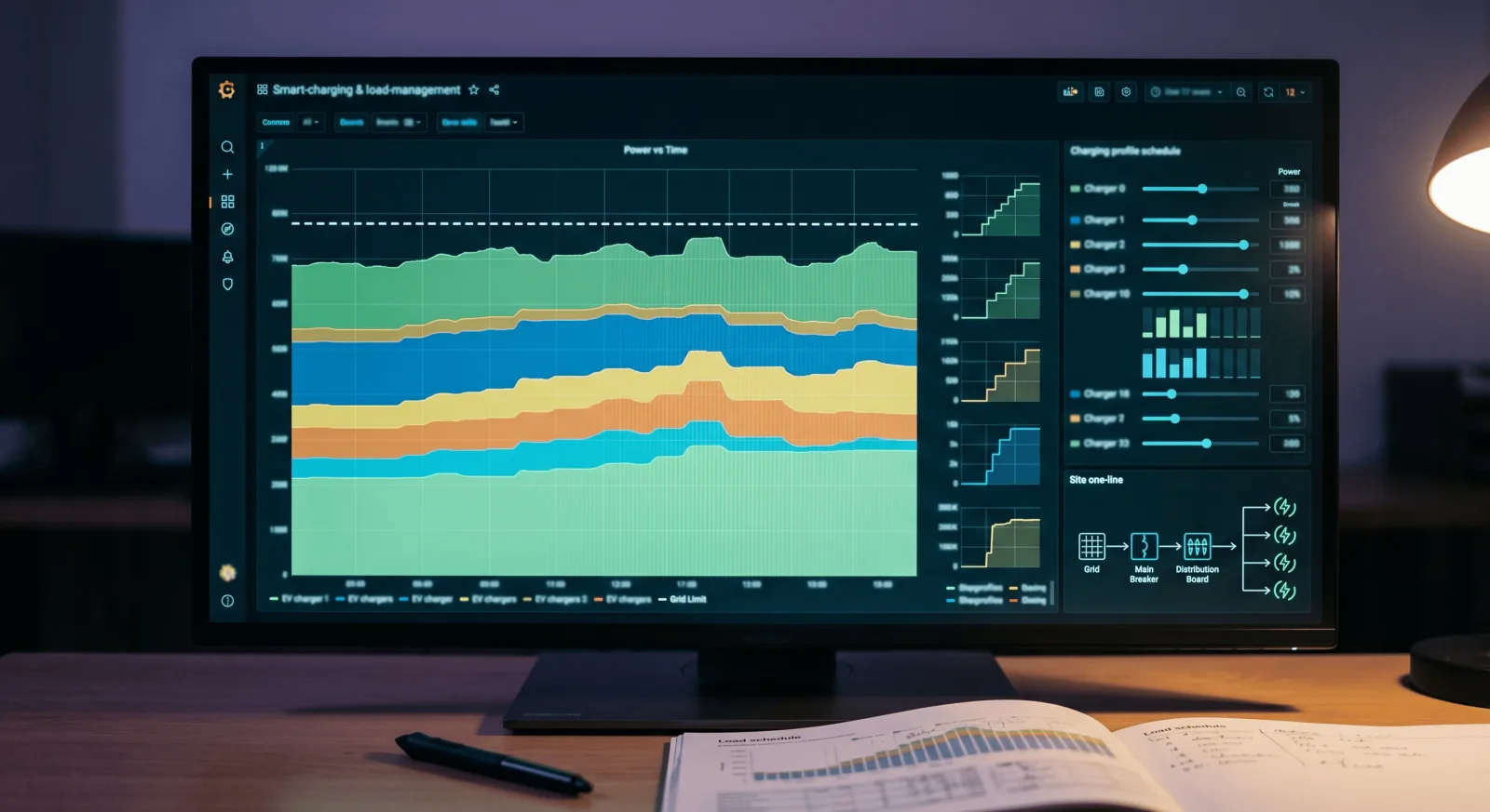 Smart charging and dynamic load management dashboard with charging profiles