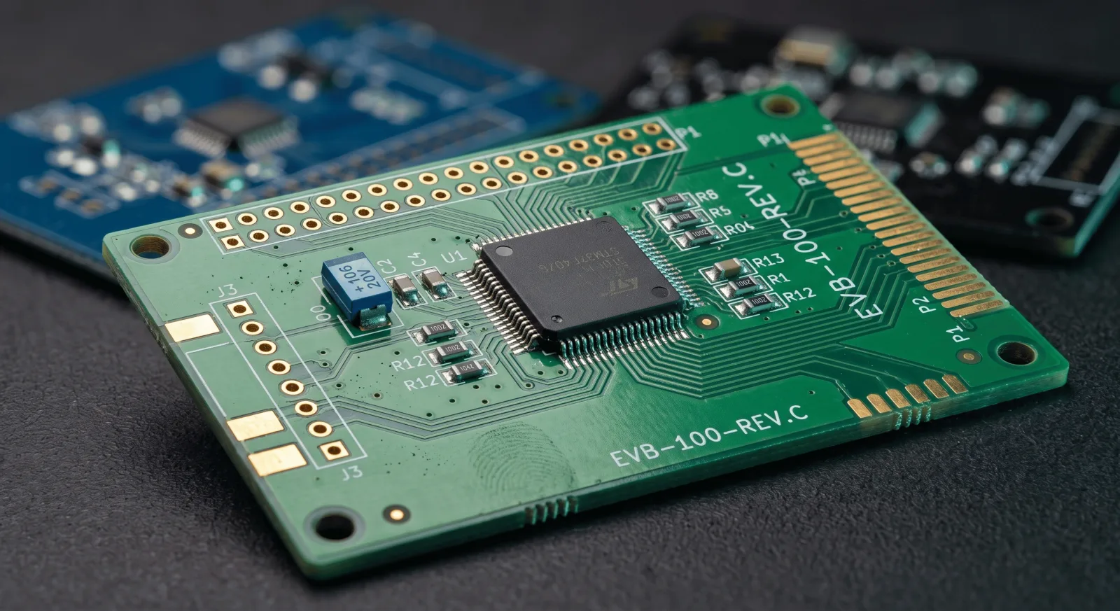 Freshly fabricated and assembled multilayer PCB with manufacturing files and documentation