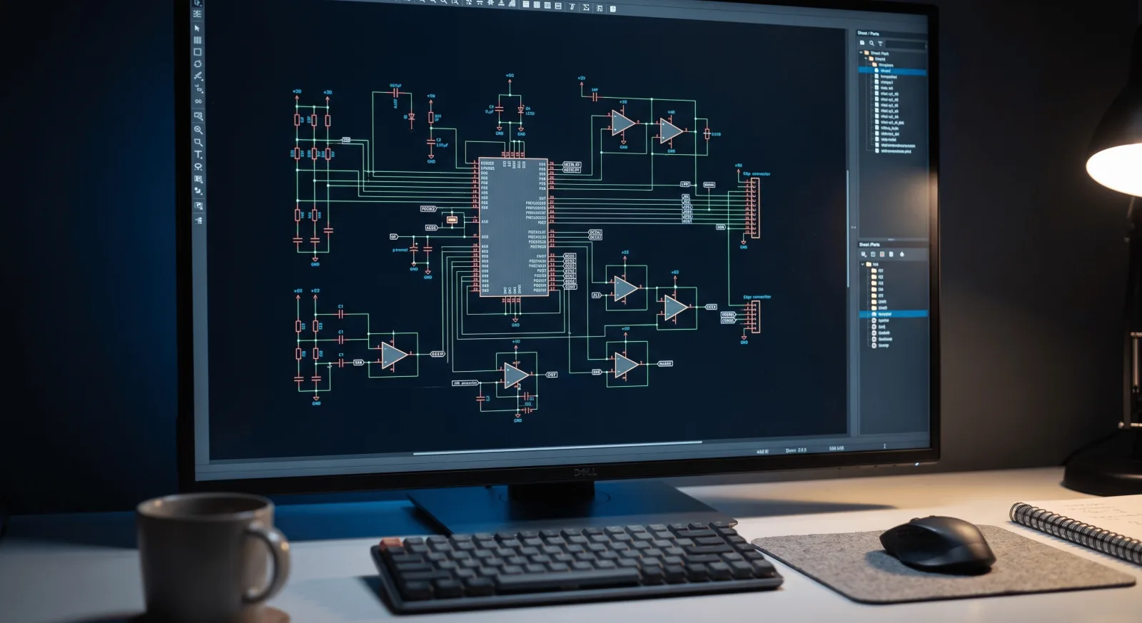Electronic schematic capture on screen during PCB design requirements and netlist definition