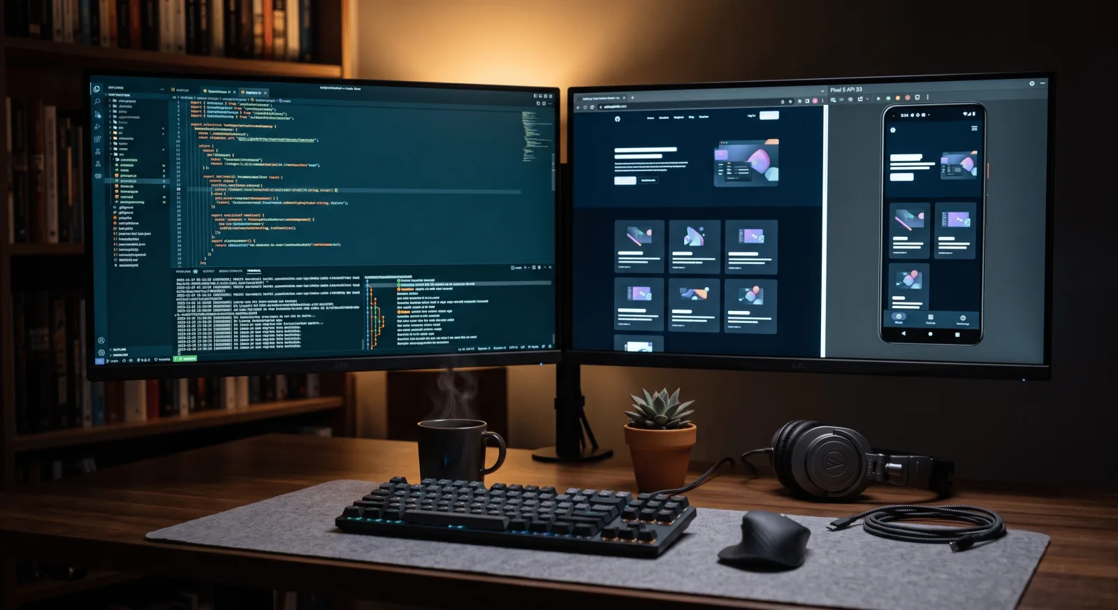 Developer workstation with website and native Android app code, version control, and CI during development