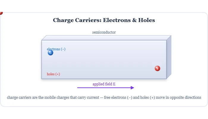 Charge carriers electrons and holes drifting in a semiconductor diagram – Topics | Power4All