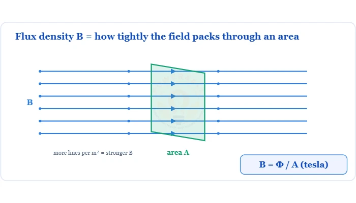 Flux density B - concentration of magnetic field lines through an area, B = flux over area, measured in tesla - Topics | Power4All