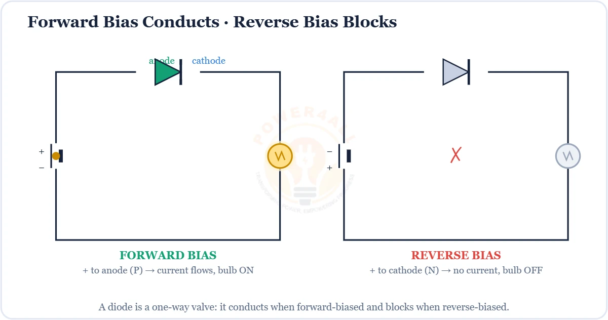 Forward bias conducts, reverse bias blocks a diode circuit diagram – Topics | Power4All