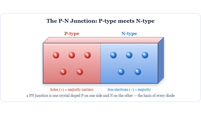 PN junction P-type meets N-type semiconductor structure diagram – Topics | Power4All
